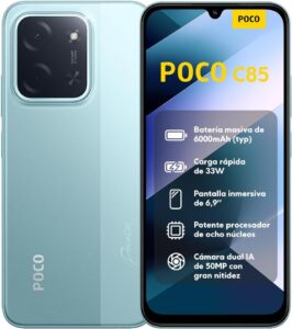 XIAOMI POCO C85 - Smartphone de 8+256GB, Cámara Dual de 50MP con AI, Pantalla inmersiva de 6,9”, Potente procesador Octa-Core, Carga rápida de 33W, 6000mAh, Cargador no Incluido, Verde (Versión ES) : Amazon.es: Electrónica