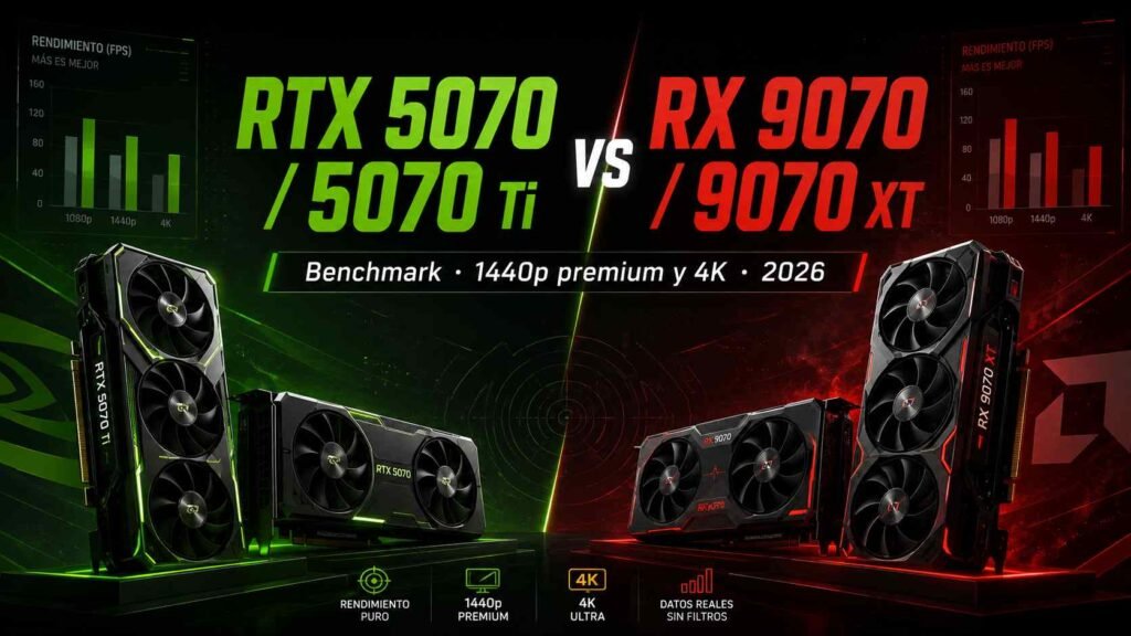 RTX 5070 / 5070 Ti vs RX 9070 / 9070 XT: comparativa 2026