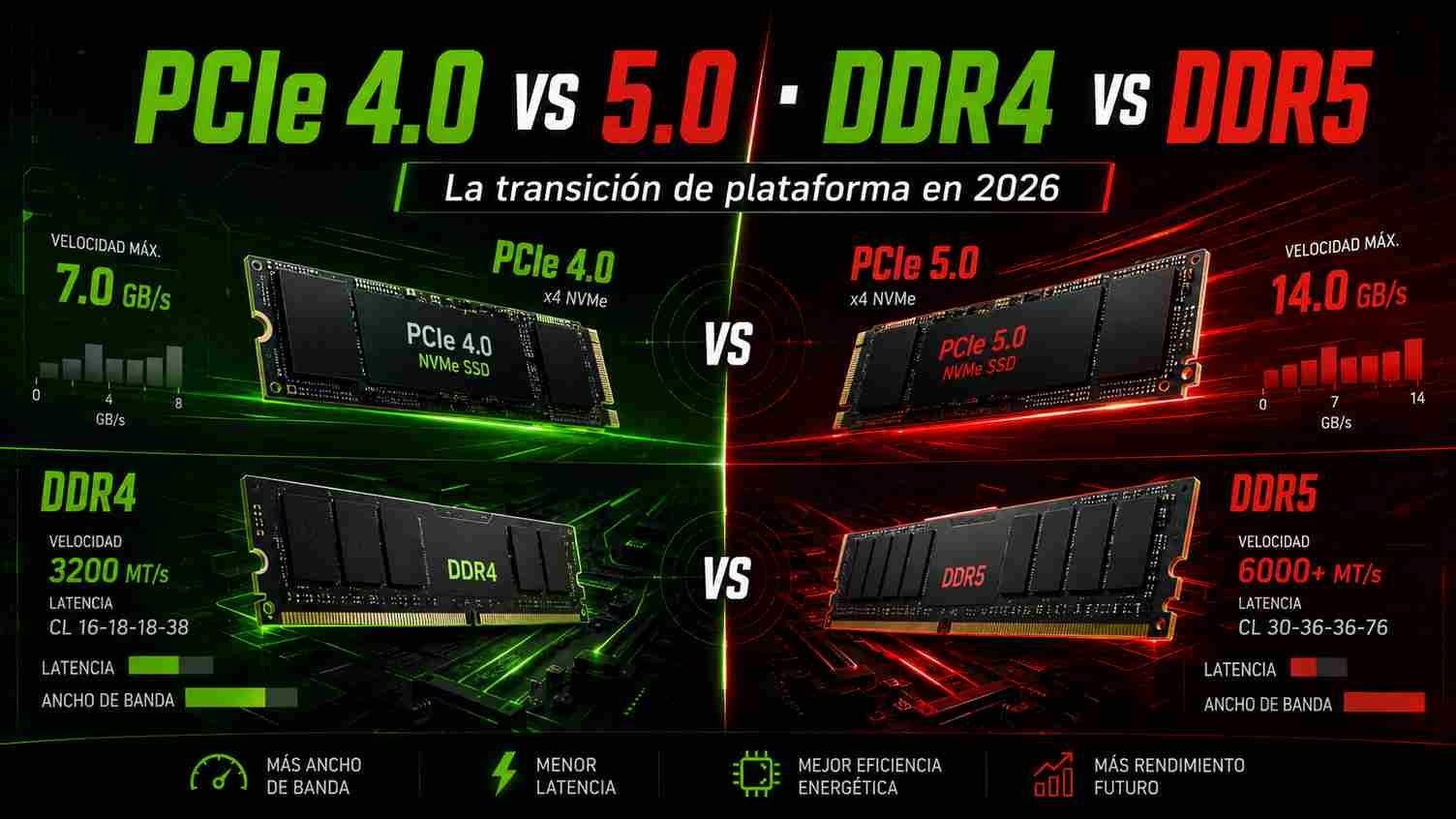 PCIe 4.0 vs PCIe 5.0 y DDR4 vs DDR5 benchmark editorial