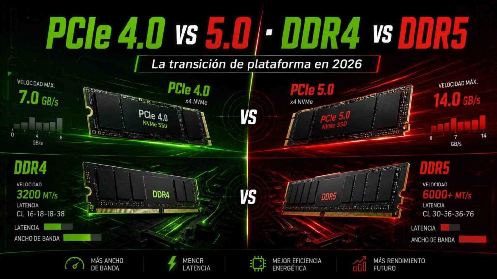 PCIe 4.0 vs PCIe 5.0 y DDR4 vs DDR5: qué plataforma elegir