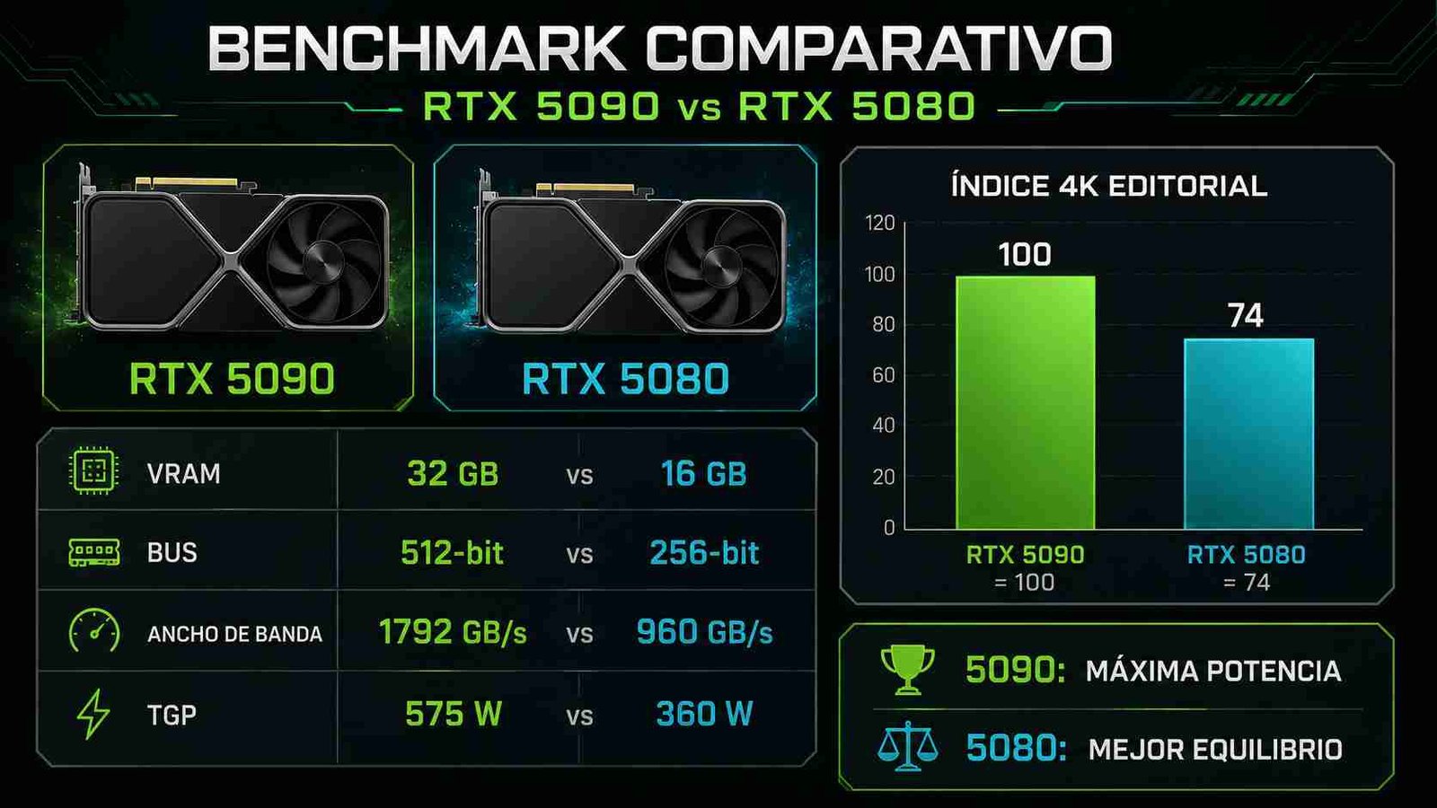 Benchmark comparativo RTX 5090 vs RTX 5080